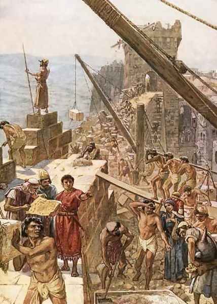 Rebuilding the wall of Jerusalem under Nehemiah Oil Painting by William Brassey Hole