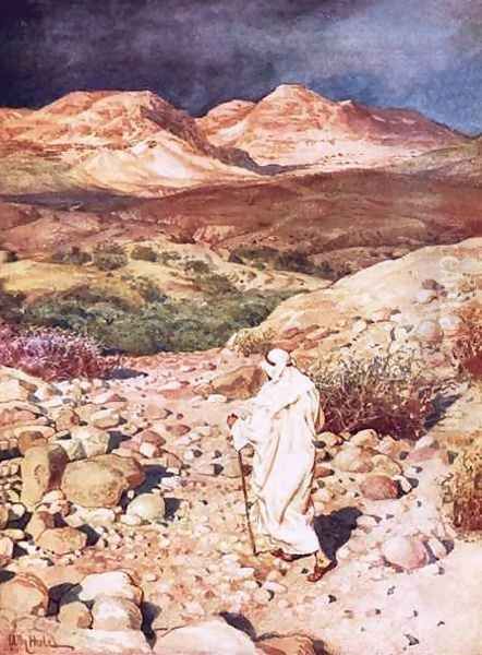 Jesus being led into the wilderness to be tempted by the devil Oil Painting by William Brassey Hole