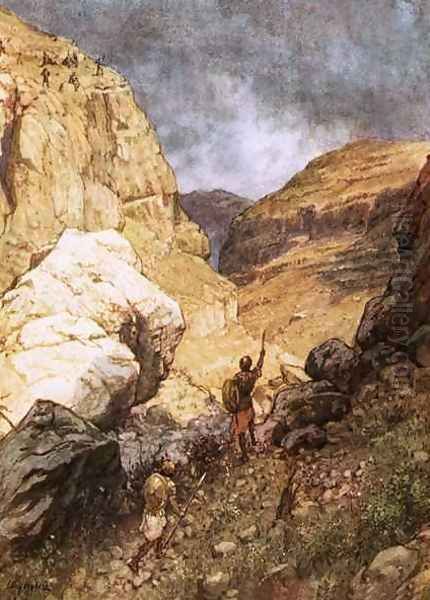 Jonathan defying the outposts of the Philistines Oil Painting by William Brassey Hole