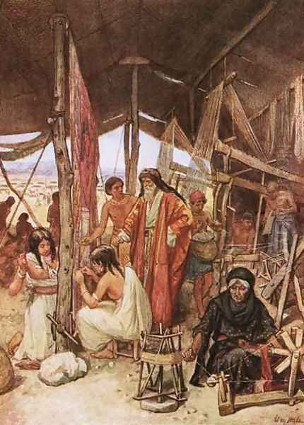 Moses inspecting the weaving and embroidering of the hangings of the Tebernacle Oil Painting by William Brassey Hole