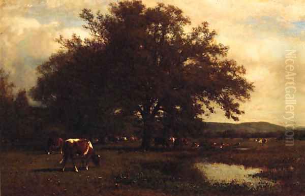 Cattle grazing before a Pond Oil Painting by James McDougal Hart