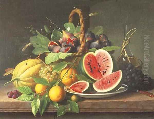 Still Life with Fruits on a Stone Ledge Oil Painting by William Hammer