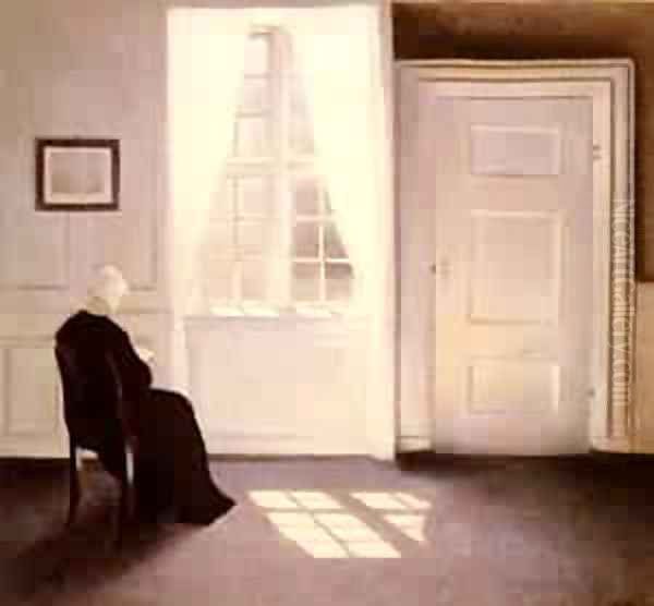 A Woman Reading By A Window Oil Painting by William Hammer