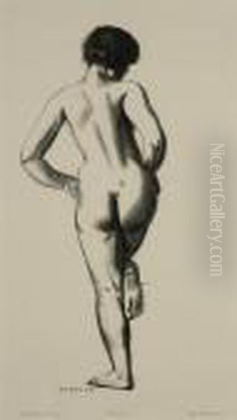 Nude Study, Girl Standing On One Foot (study) Oil Painting by George Wesley Bellows