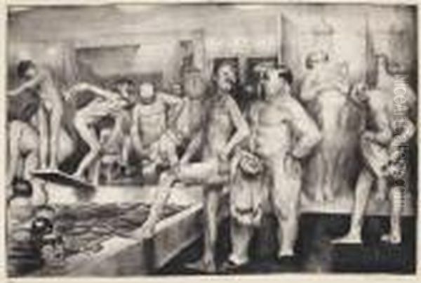 Shower-bath, First State Oil Painting by George Wesley Bellows