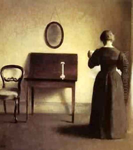 A Lady Reading In An Interior Oil Painting by William Hammer