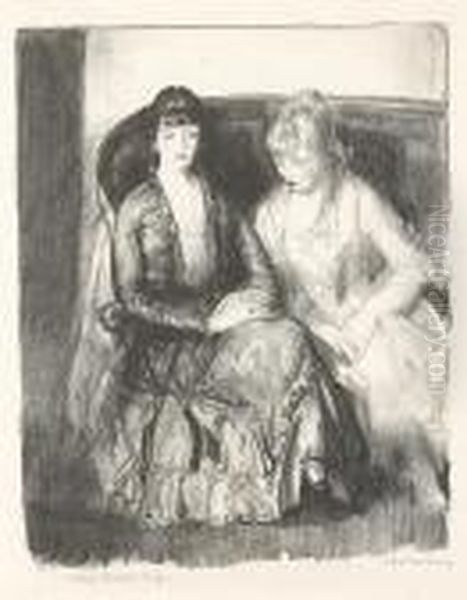 Emma And Marjorie On A Sofa Oil Painting by George Wesley Bellows