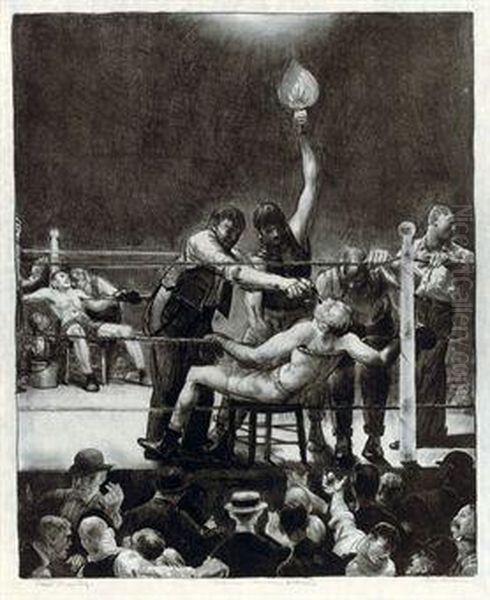 Between Rounds, Small, Second Stone Oil Painting by George Wesley Bellows