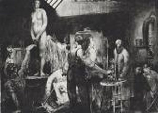 The Life Class, Second Stone Oil Painting by George Wesley Bellows