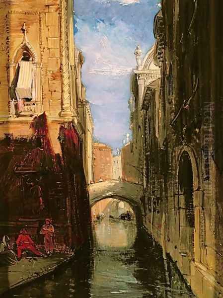 A Side Canal Venice Oil Painting by James Holland