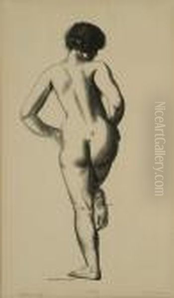 Nude Study, Girl Standing On One Foot Oil Painting by George Wesley Bellows