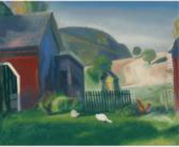 Barnyard And Chickens Oil Painting by George Wesley Bellows