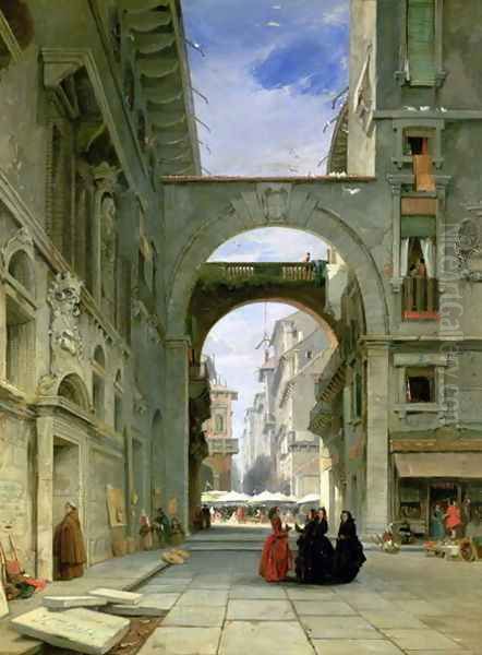 Piazza dei Signori in Verona with the Market Place Oil Painting by James Holland