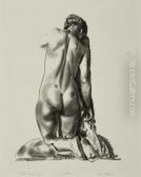 Nude Study, Woman Kneeling On A Pillow Oil Painting by George Wesley Bellows