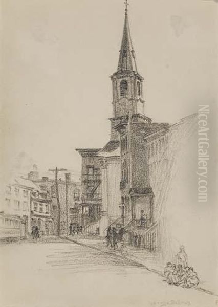 City Street With Church Oil Painting by George Wesley Bellows