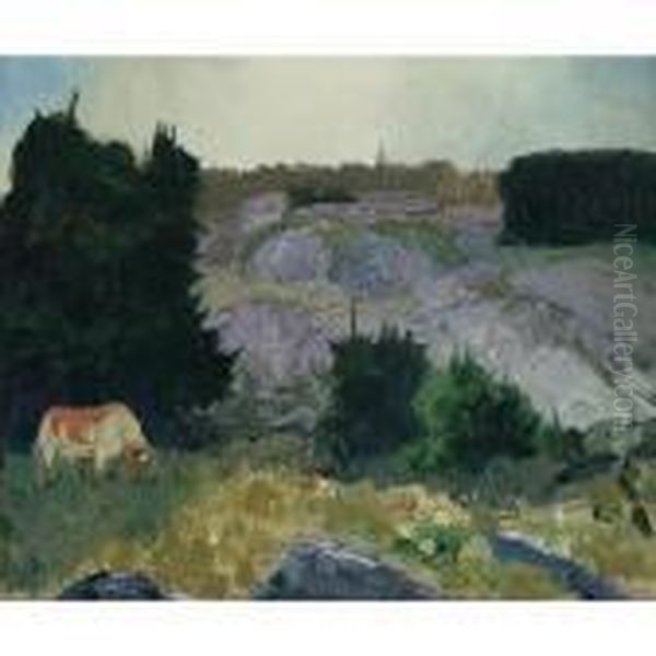 Edge Of The Pasture - Glow Of The Sun Oil Painting by George Wesley Bellows