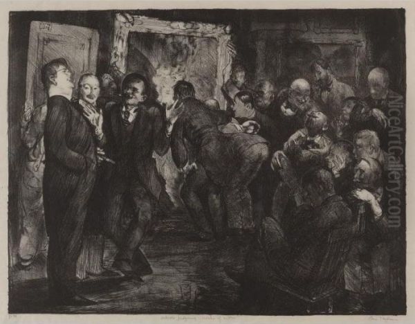 Artists Judging Works Of Art, Second State Oil Painting by George Wesley Bellows