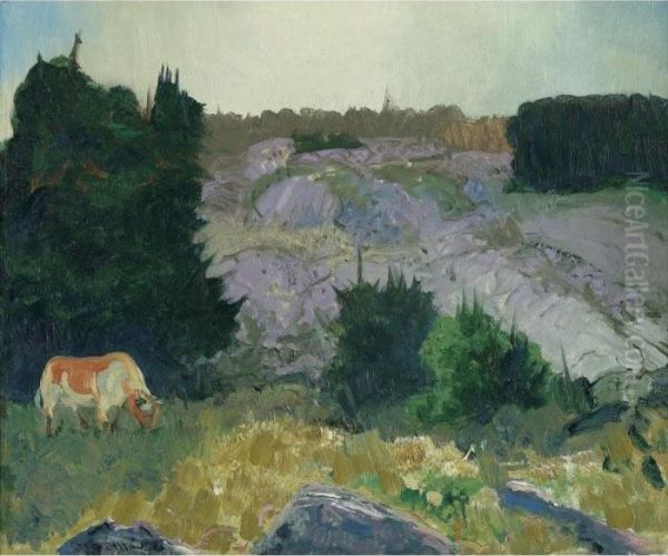 Edge Of The Pasture - Glow Of The Sun Oil Painting by George Wesley Bellows