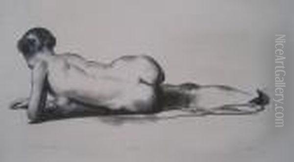 Nude Study, Woman Lying Prone Oil Painting by George Wesley Bellows