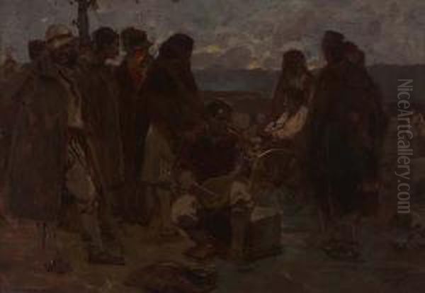 Mercato Di Cettigne In Montenegro Oil Painting by Achille Beltrame