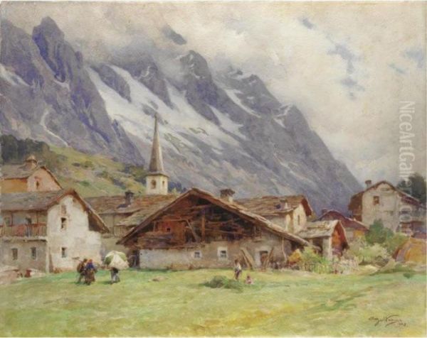 Courmayeur Oil Painting by Achille Beltrame