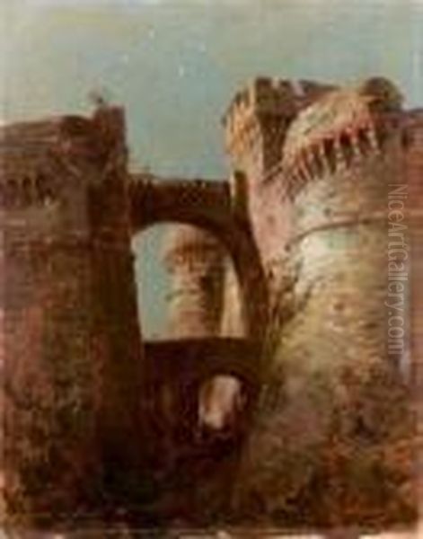 Il Castello Di Castruccio A Sarzana Oil Painting by Achille Beltrame