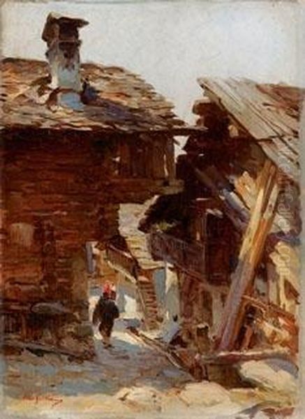 Baita Di Montagna Oil Painting by Achille Beltrame