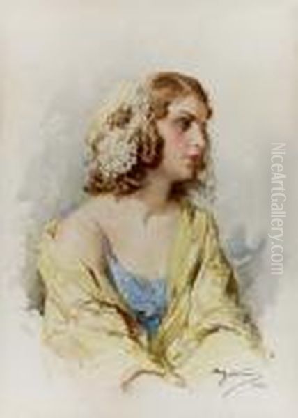 Ritratto Femminile Con Cuffietta Di Pizzo - 1942 Oil Painting by Achille Beltrame