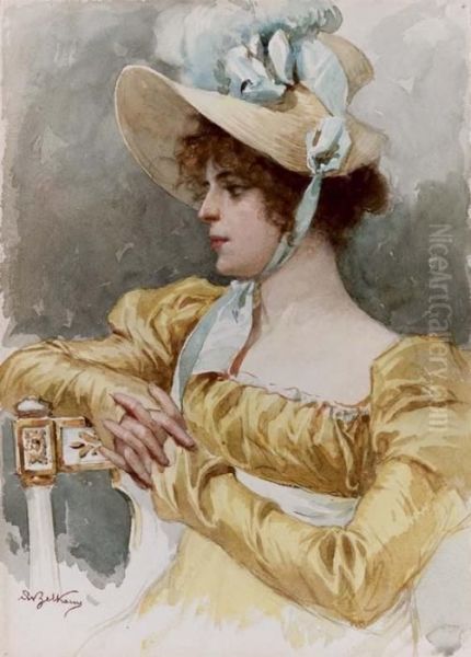 Ritratto Femminile Con Cappello Oil Painting by Achille Beltrame