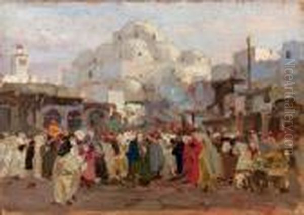 Mercato A Tunisi Oil Painting by Achille Beltrame