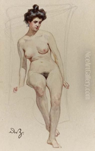 Nudo Femminile Seduto Oil Painting by Achille Beltrame