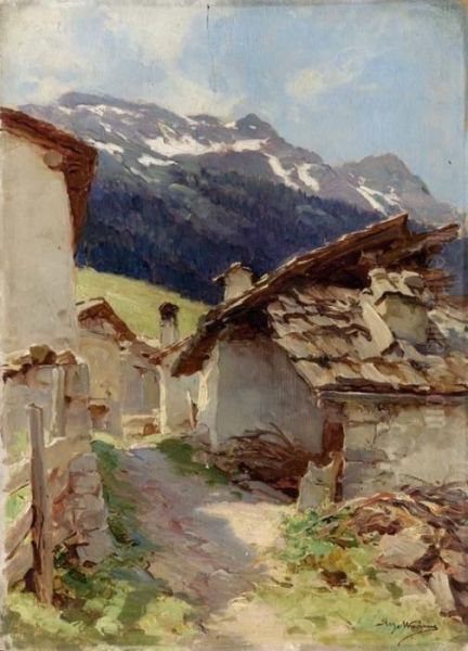 Baita Nel Cadore Oil Painting by Achille Beltrame