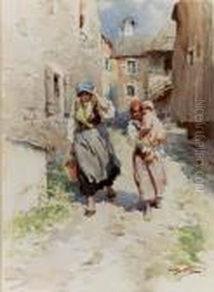 Contadine Con Bimba Oil Painting by Achille Beltrame