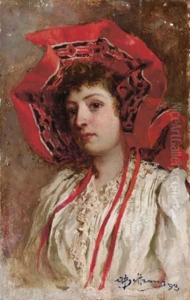 Ritratto Femminile Con Fazzoletto - 1893 Oil Painting by Achille Beltrame