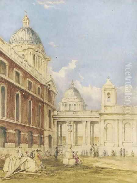 View of Greenwich Hospital Oil Painting by James Holland