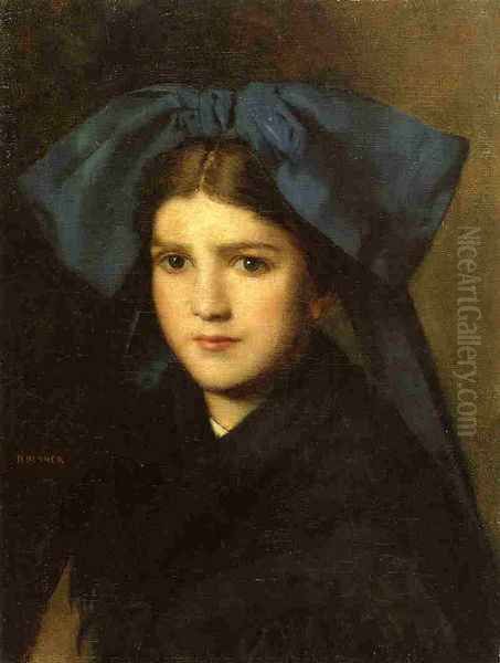 Portrait of a Young Girl with a Bow in Her Hair Oil Painting by Jean-Jacques Henner