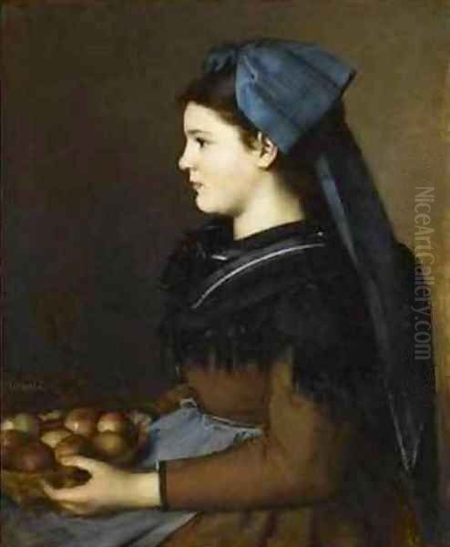 Alsatian Holding a Basket of Apples Oil Painting by Jean-Jacques Henner