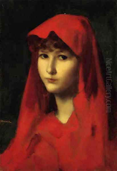 A Young Girl with Red Cape Oil Painting by Jean-Jacques Henner