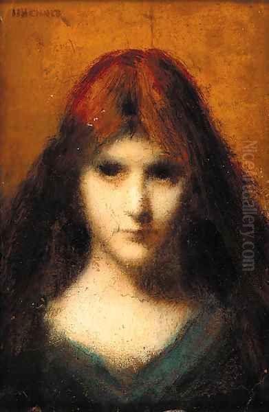 Head study of a girl Oil Painting by Jean-Jacques Henner