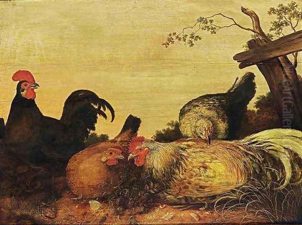 Poultry Oil Painting by Gijsbert Gillisz. de Hondecoeter