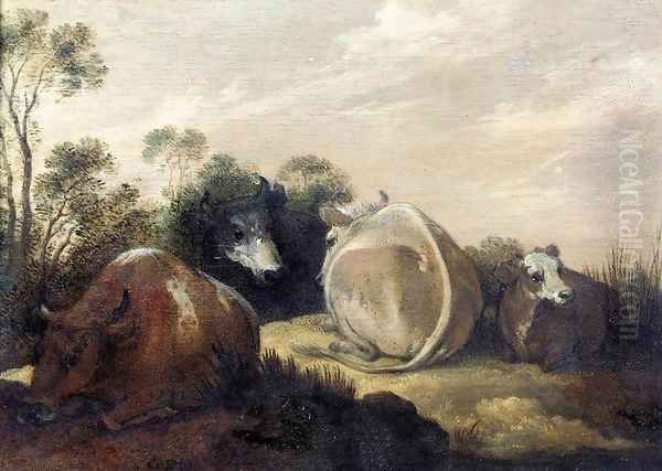 Cattle Resting in a Dune Landscape Oil Painting by Gijsbert Gillisz. de Hondecoeter