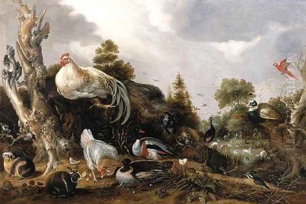 Orpheus Charming the Animals Oil Painting by Gijsbert Gillisz. de Hondecoeter