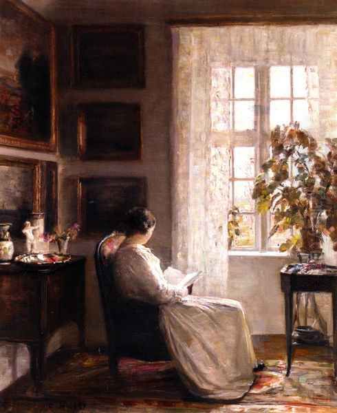 Reading in the Morning Light Oil Painting by Carl Vilhelm Holsoe