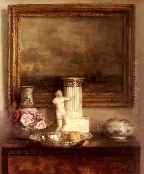 Still Life with Classical Column and Statue Oil Painting by Carl Vilhelm Holsoe