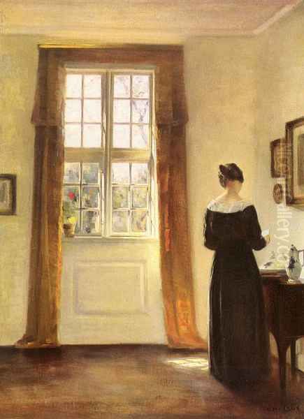 Woman In Interior Oil Painting by Carl Vilhelm Holsoe