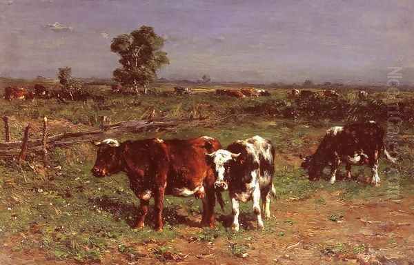 Cattle Grazing Oil Painting by Johannes-Hubertus-Leonardus de Haas