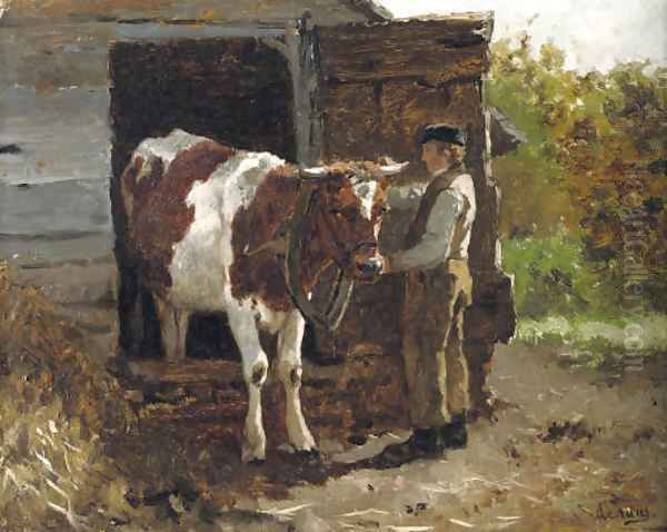 By the outhouse Oil Painting by Johannes-Hubertus-Leonardus de Haas