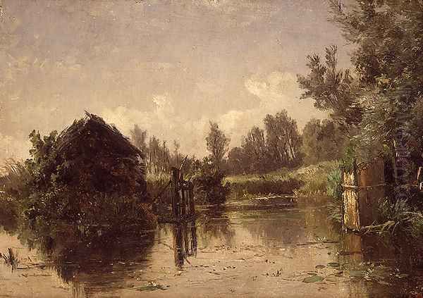 Canal abandonado. Vriesland (Holanda) (Abandoned Canal. Vriesland (Holland)) Oil Painting by Carlos de Haes