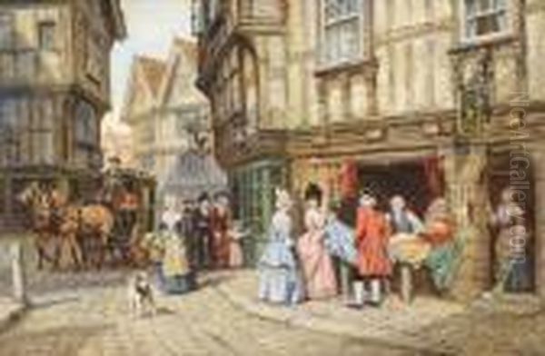 A Busy Street Scene Oil Painting by Frank Moss Bennett