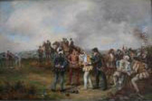 Plenty Of Time To Finish The Game And Thrash The Spaniardstoo! Oil Painting by Frank Moss Bennett